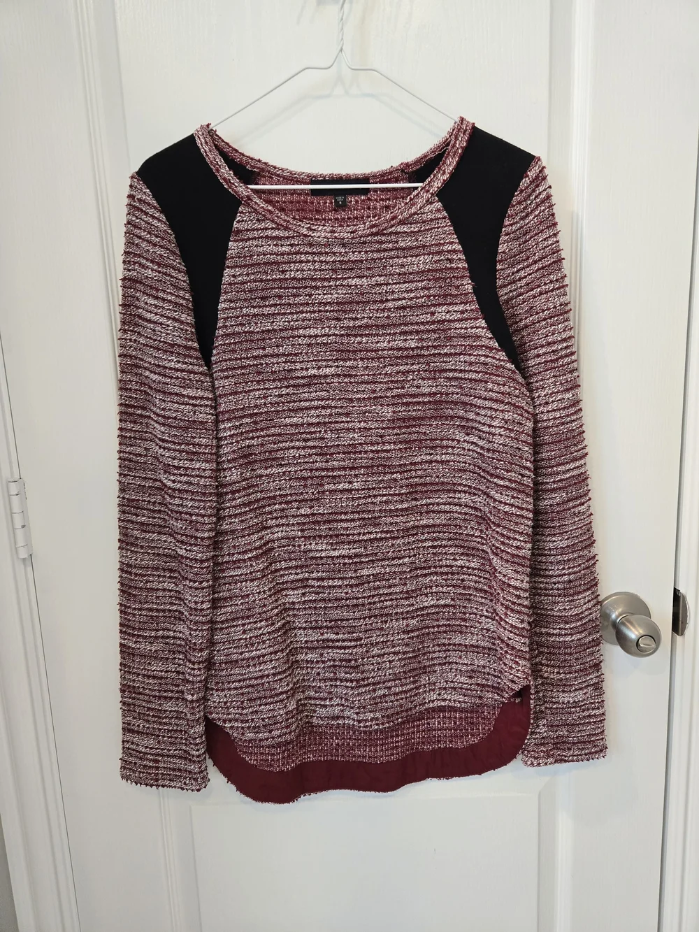 Women’s Marled Burgundy Sweater with Black Shoulder Panels